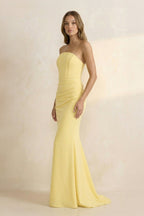 Robe longue jaune coupe sirène bustier plissée - Harana