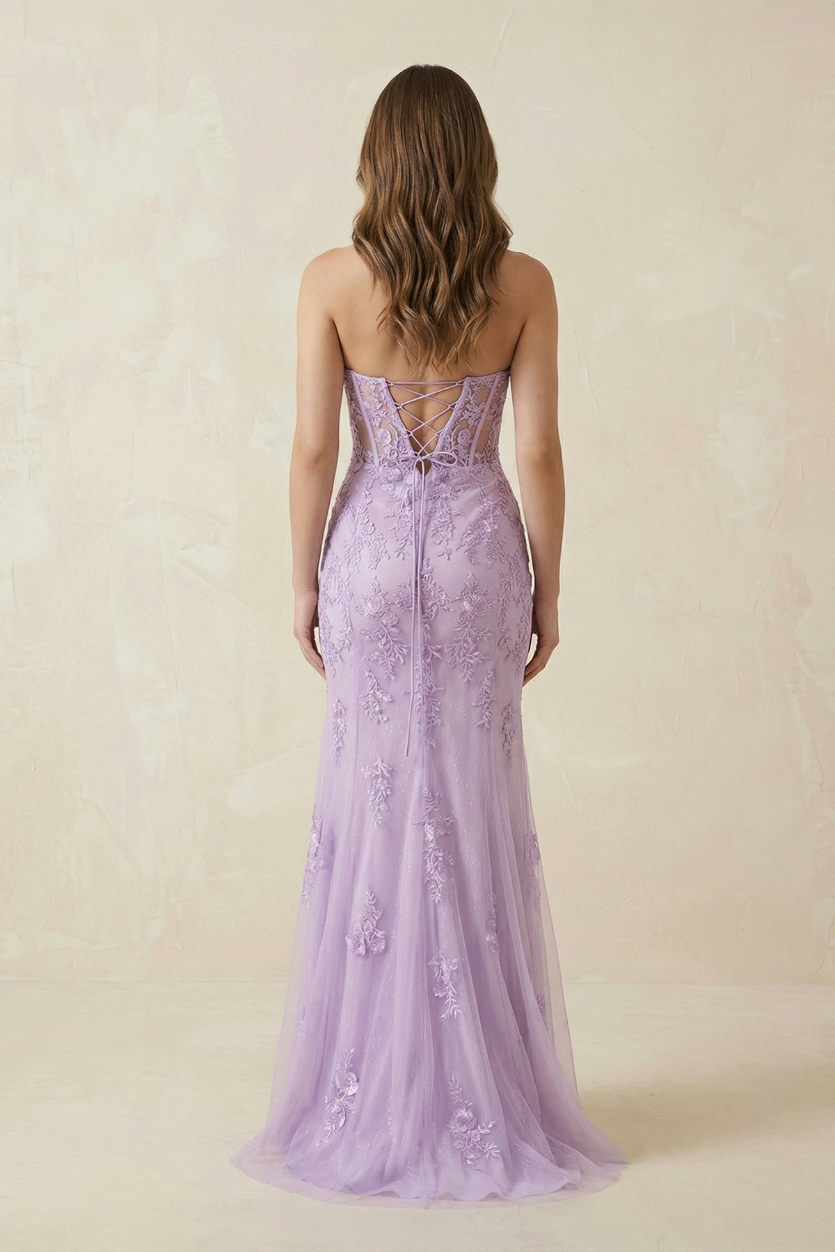 Robe lilas longue en tulle coupe sirène bustier avec fente - Harana