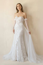Robe de mariée ivoire en tulle coupe sirène bustier ornée de détails floraux - Harana