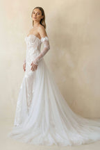 Robe de mariée ivoire en tulle coupe sirène bustier ornée de détails floraux - Harana