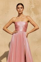 Robe longue rose métallisée bustier plissée - Harana
