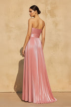 Robe longue rose métallisée bustier plissée - Harana