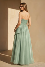 Robe longue pale pistachio bustier avec nœud - Harana