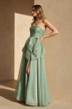 Robe longue pale pistachio bustier avec nœud - Harana