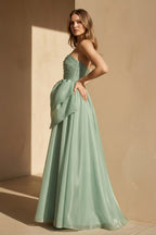 Robe longue pale pistachio bustier avec nœud - Harana