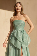 Robe longue pale pistachio bustier avec nœud - Harana