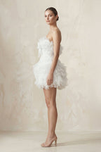 Robe de mariée blanche trapèze en organza bustier sans manches - Harana