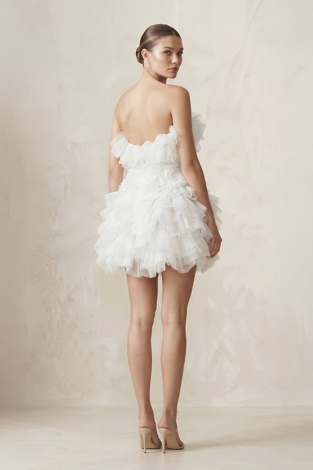 Robe de mariée blanche trapèze en organza bustier sans manches - Harana