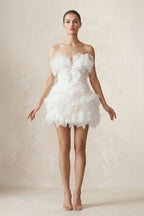 Robe de mariée blanche trapèze en organza bustier sans manches - Harana