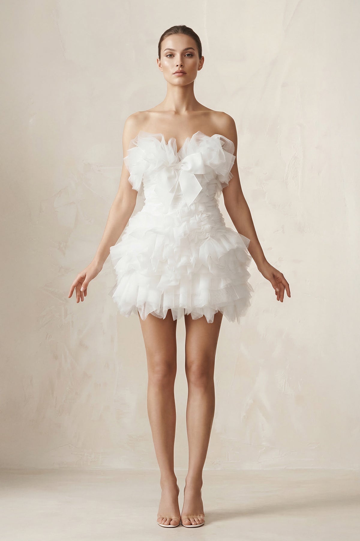 Robe de mariée blanche trapèze en organza bustier sans manches - Harana