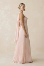 Robe longue rose poudré coupe trapèze bustier plissée - Harana