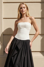 Robe longue black & white bustier plissée - Harana