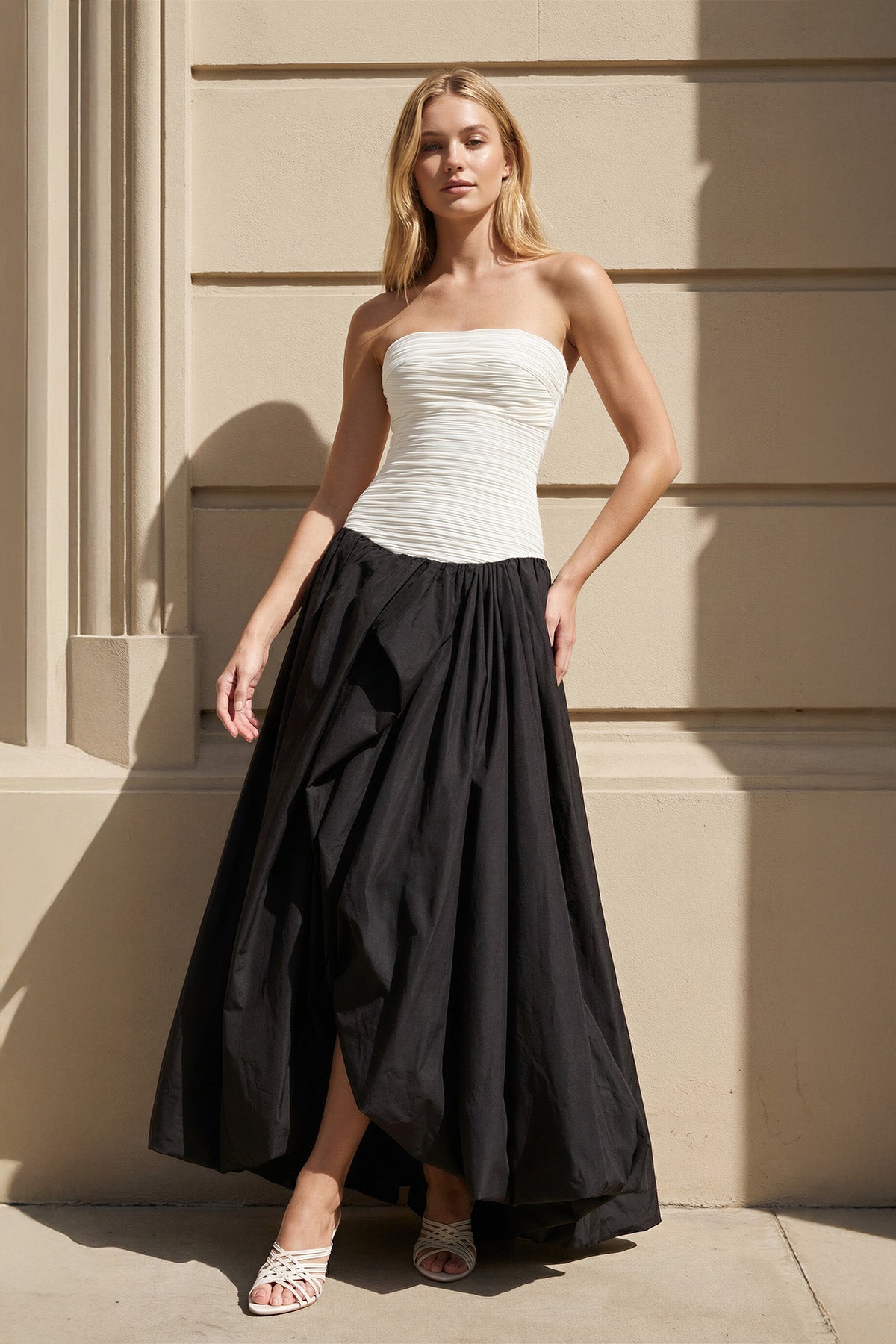 Robe longue black & white bustier plissée - Harana