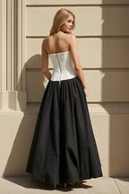 Robe longue black & white bustier plissée - Harana