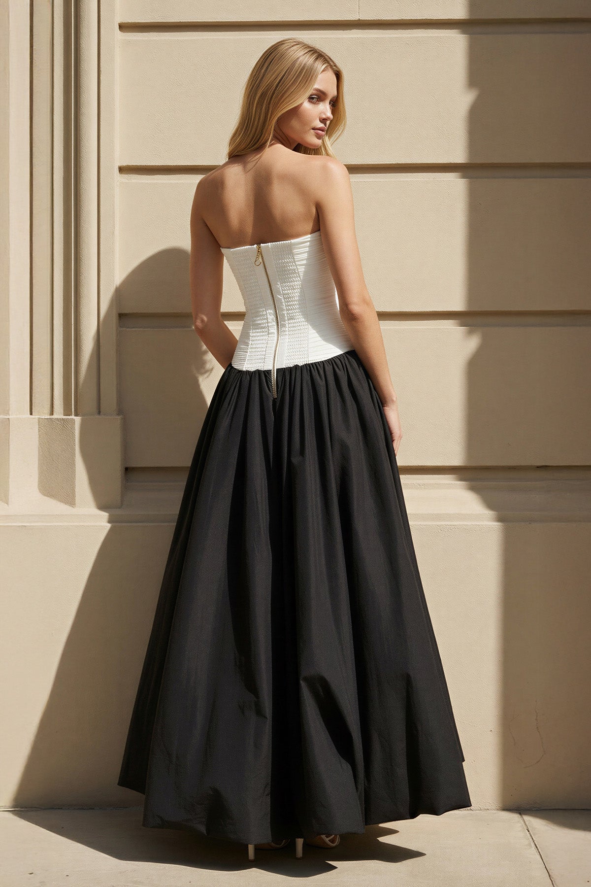 Robe longue black & white bustier plissée - Harana