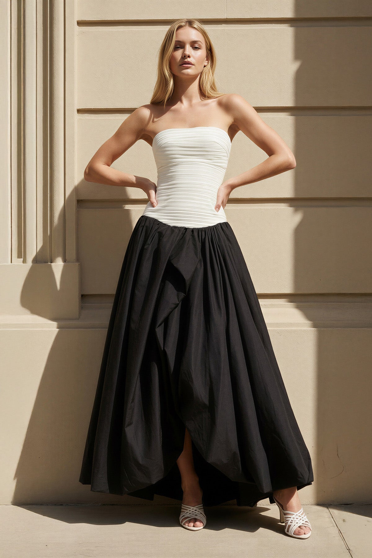 Robe longue black & white bustier plissée - Harana