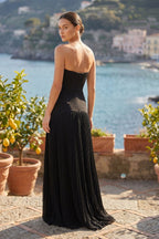 Robe noire longue bustier plissée - Harana