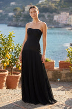Robe noire longue bustier plissée - Harana