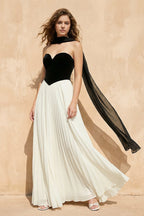Robe longue black & ivory bustier plissée - Harana