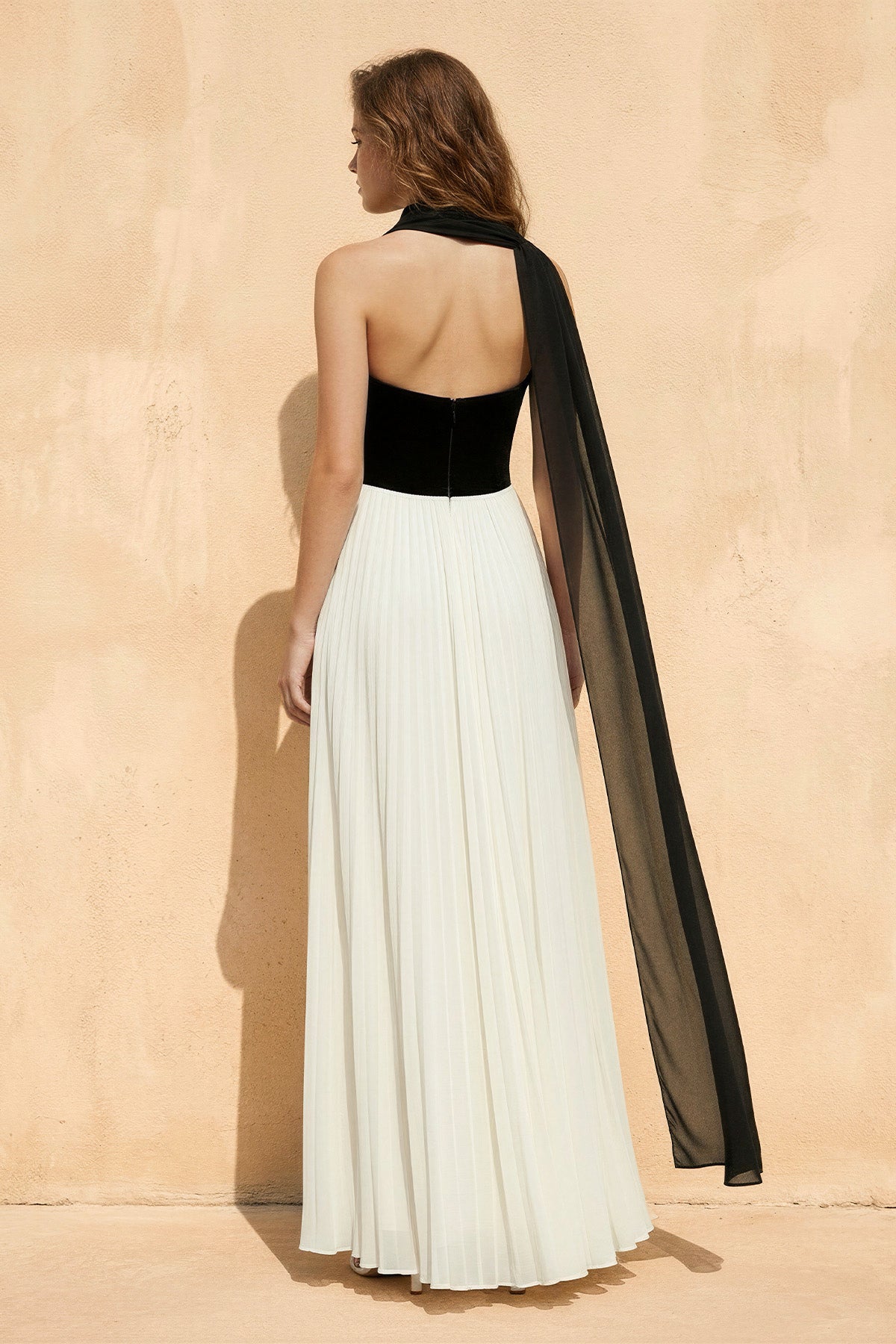 Robe longue black & ivory bustier plissée - Harana