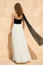 Robe longue black & ivory bustier plissée - Harana