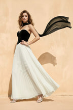 Robe longue black & ivory bustier plissée - Harana