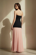Robe longue black & pink bustier plissée - Harana