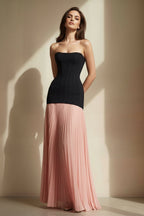 Robe longue black & pink bustier plissée - Harana