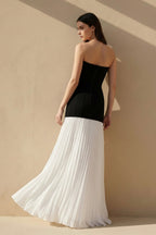 Robe longue black & white bustier plissée - Harana
