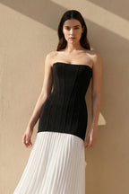 Robe longue black & white bustier plissée - Harana