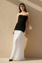 Robe longue black & white bustier plissée - Harana