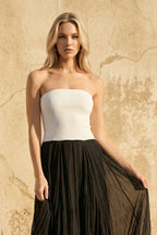 Robe longue black & white bustier plissée - Harana