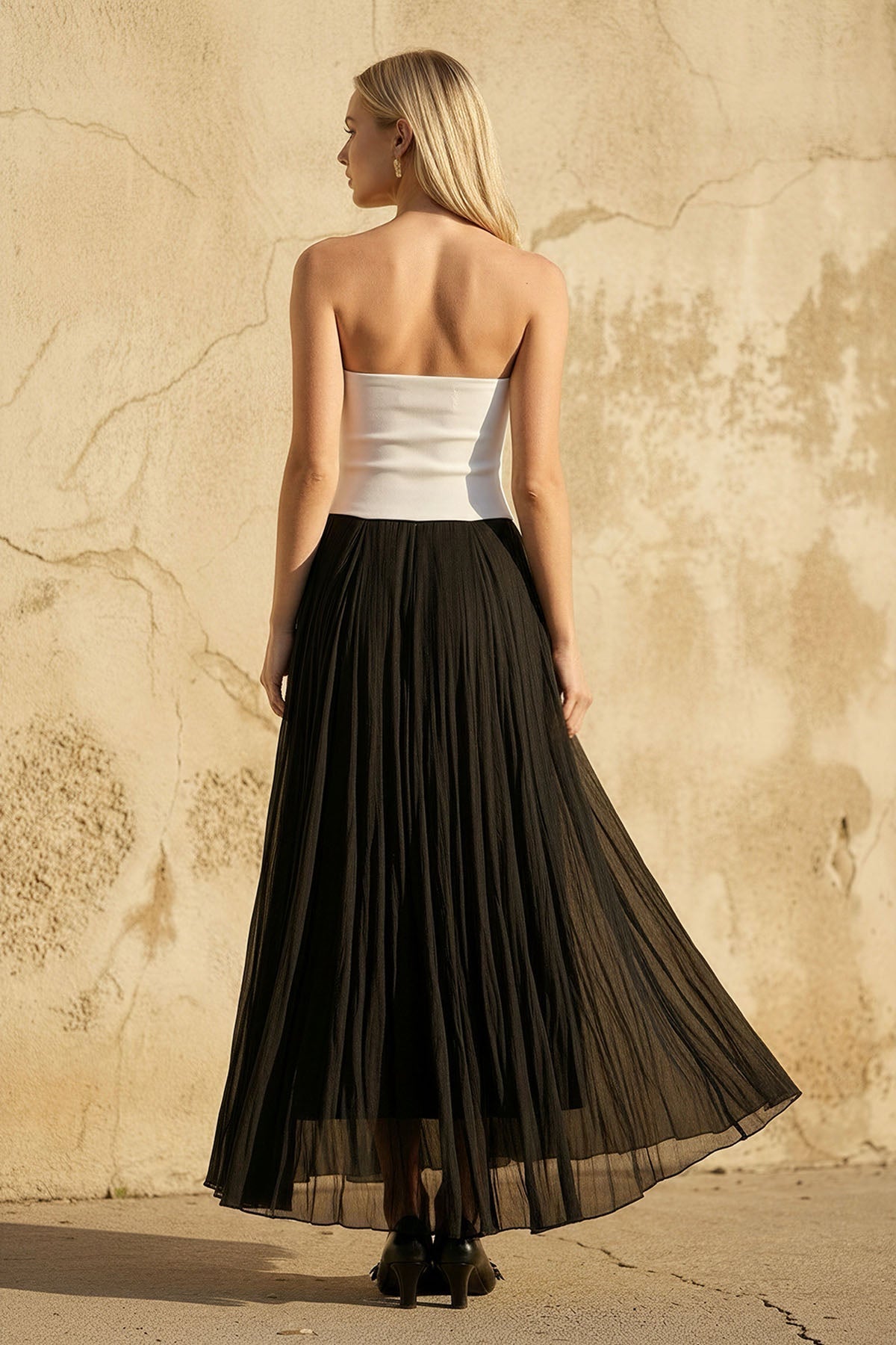 Robe longue black & white bustier plissée - Harana