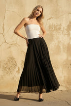 Robe longue black & white bustier plissée - Harana