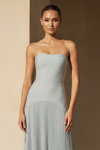 Robe longue bleu poudré bustier plissée - Harana