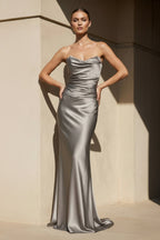 Robe longue argenté bustier plissée - Harana