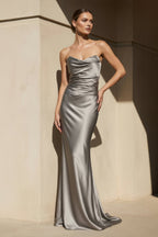Robe longue argenté bustier plissée - Harana
