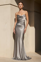 Robe longue argenté bustier plissée - Harana