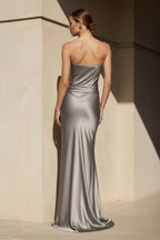 Robe longue argenté bustier plissée - Harana