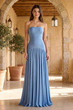 Robe bleu acier longue bustier plissée - Harana