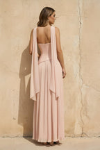 Robe longue rose poudré bustier plissée - Harana