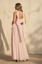 Robe longue rose poudré bustier plissée - Harana