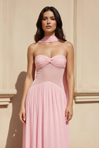 Robe longue rose bustier plissée - Harana