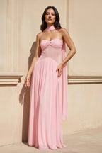 Robe longue rose bustier plissée - Harana