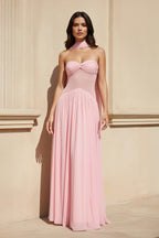 Robe longue rose bustier plissée - Harana