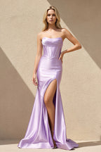 Robe longue lavande bustier avec fente plissée - Harana
