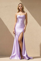 Robe longue lavande bustier avec fente plissée - Harana