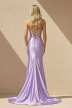 Robe longue lavande bustier avec fente plissée - Harana