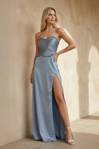 Robe longue bustier avec fente plissée - Harana