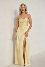 Robe longue bustier avec fente plissée - Harana